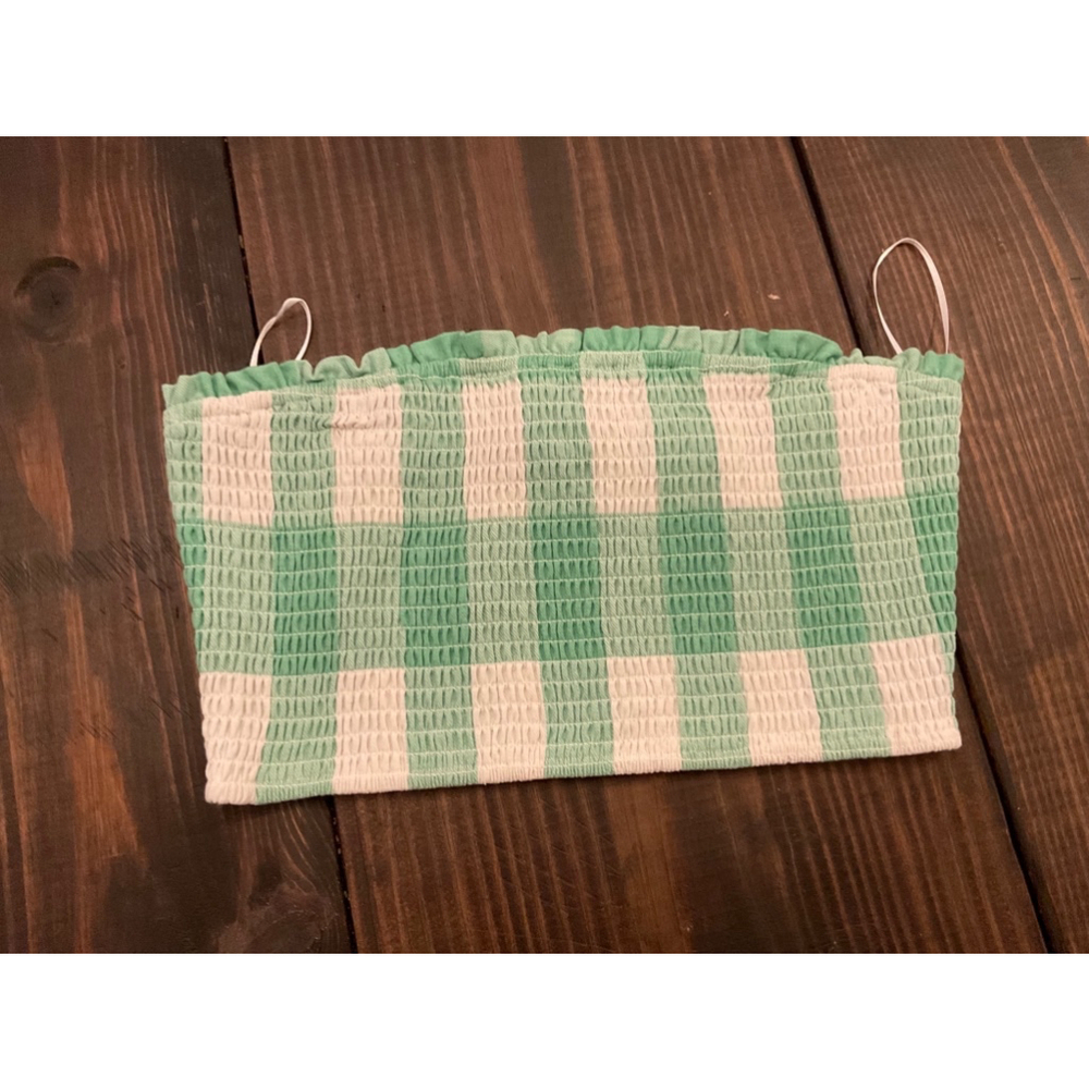 Women VICI Green White Gingham Crop Top Medium